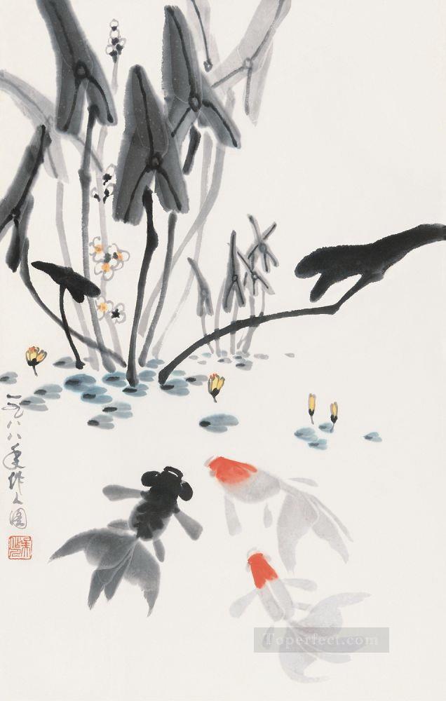 Wu zuoren playing fish 1988 fish Oil Paintings